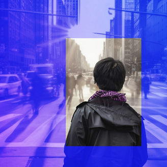 Man in black leather jacket on road