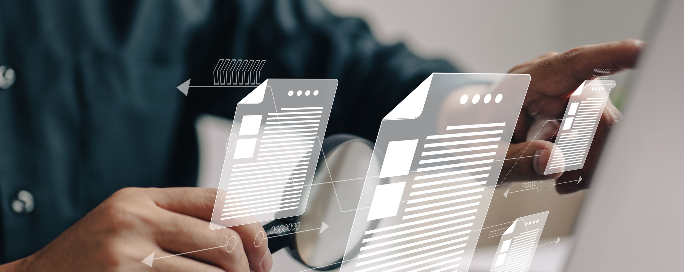 Man inspects paper with magnifying lens. Business analysis, auditing, professional document review, inquiry, and inspection are all concepts that are used in business analysis.