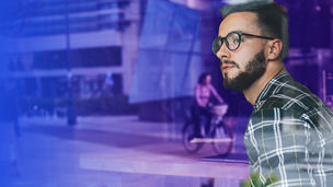 Man looking out of window