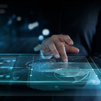 man tapping interface