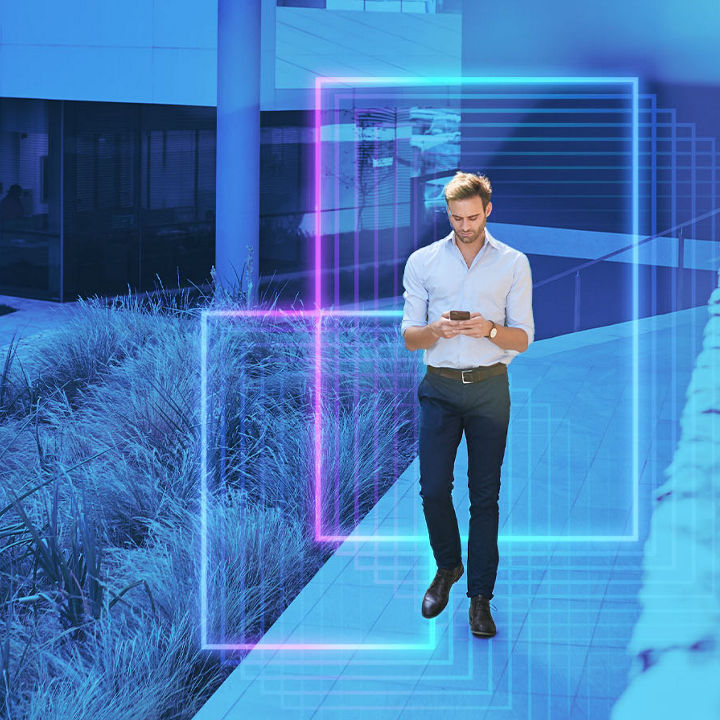 Man using phone banner