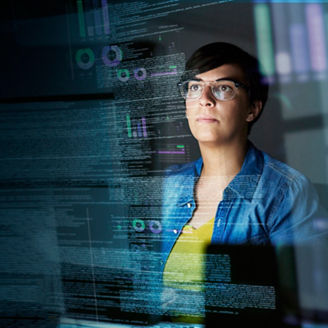 man looking at data