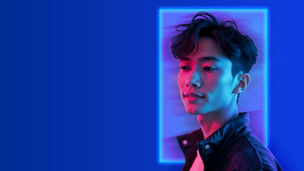 Man with glowing blue lights