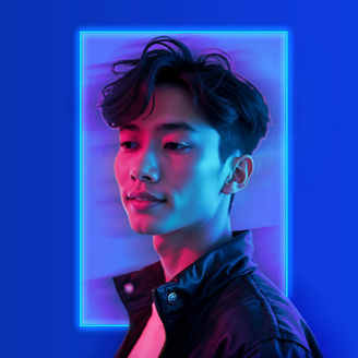 Man with glowing blue lights