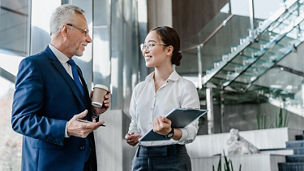 Man woman discussing about work