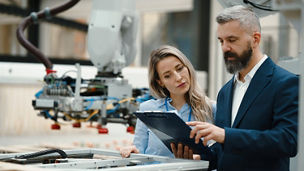 Man woman discussing work