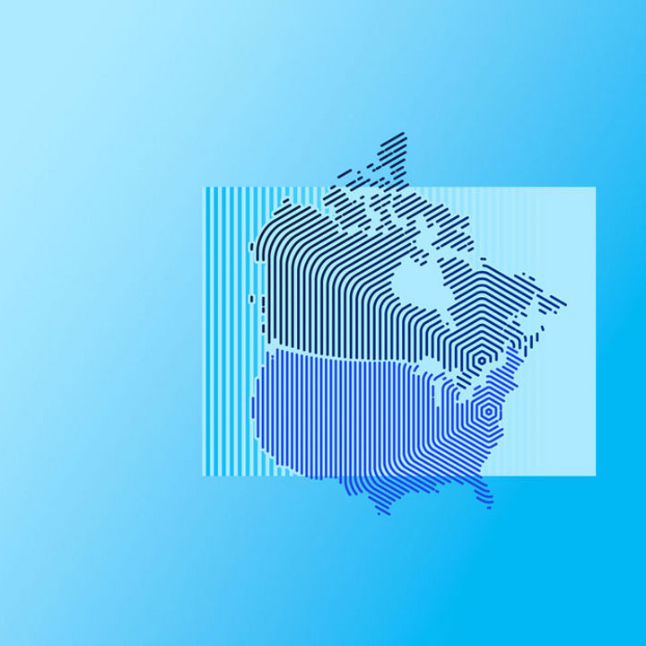 Map of us and canada on teal background banner