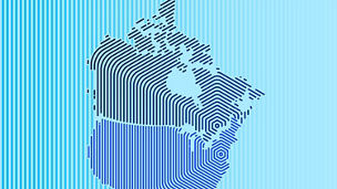 Map of us and canada on teal background