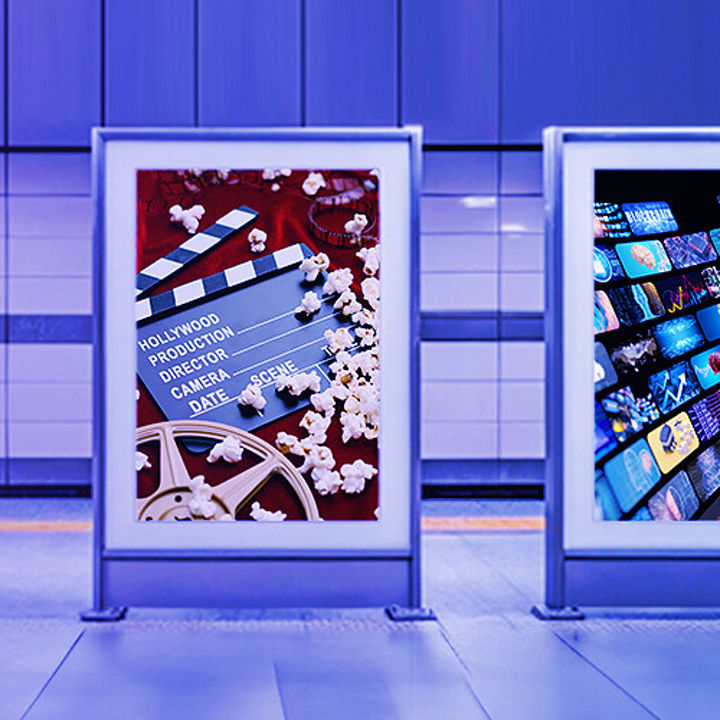 Underground with advertising banners