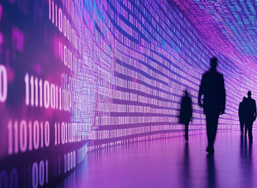 People in a corridor of numbers