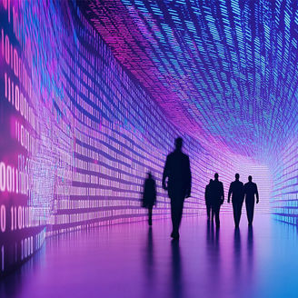 People in a corridor of numbers