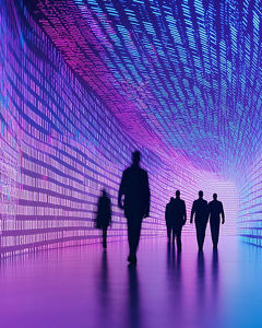 People in a tunnel of numbers