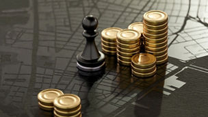 business planning, Real estate business mortgage investment and financial loan concept.  generic golden coins black background