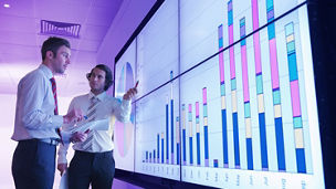 Zwei Kollegen vor einem Dashboard