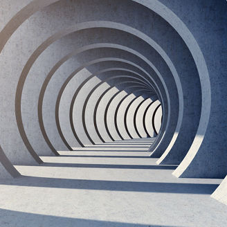 Architectural design of modern concrete tunnel, 3D illustration, rendering.