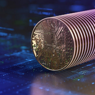 Münzen auf einer digitalen Platte