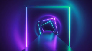 3d render, virtual reality environment, neon light, square portal, tunnel, ultraviolet spectrum, abstract background, laser show, fashion podium, path, way, road, stage, floor reflection
