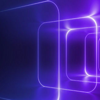 Abstract neon lines forming layered rectangular outlines in blue and purple tones
