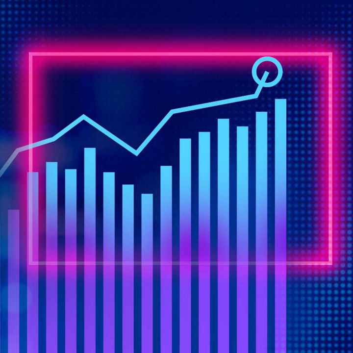 Neon pink rectangle glowing on a dark blue background banner