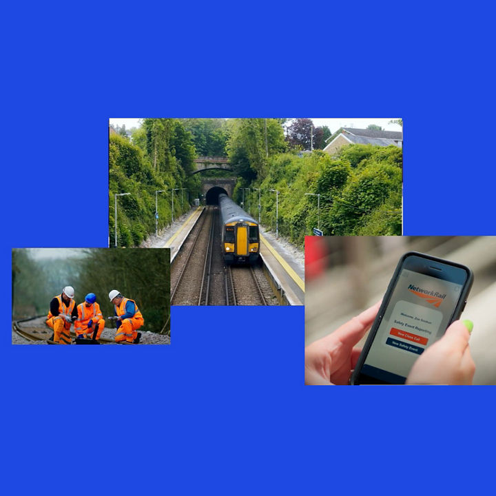 Network Rail services showing rail operations, track maintenance, and digital safety reporting