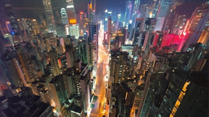 Night city skyline with illuminated streets