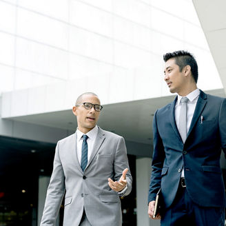 Office collegues black white suit