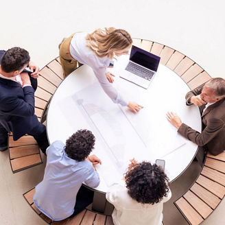 Office discussion over circular table