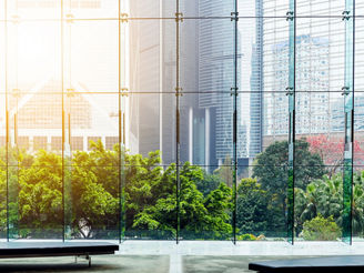 Glass wall in the office building