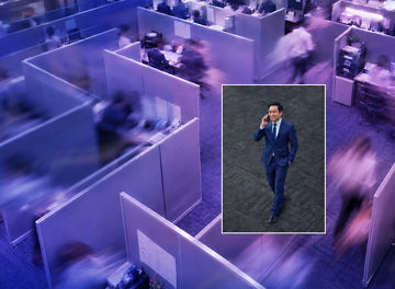 Office with man in window