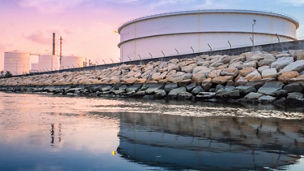 Oil silo near river