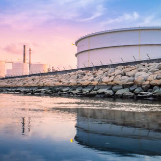 Oil silo near river