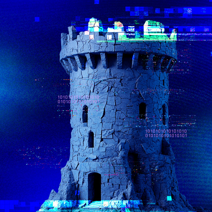 Old castle with glitch effect