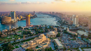 Panorama of Cairo cityscape taken during the sunset from the famous Cairo tower, Cairo, Egypt