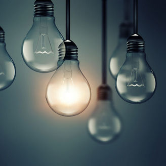 Illuminating light bulb in the dark, idea concept, realistic 3D image