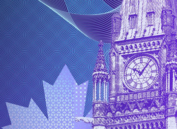 Peace Tower with layered Canadian graphic patterns