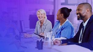 People laughing business meeting banner