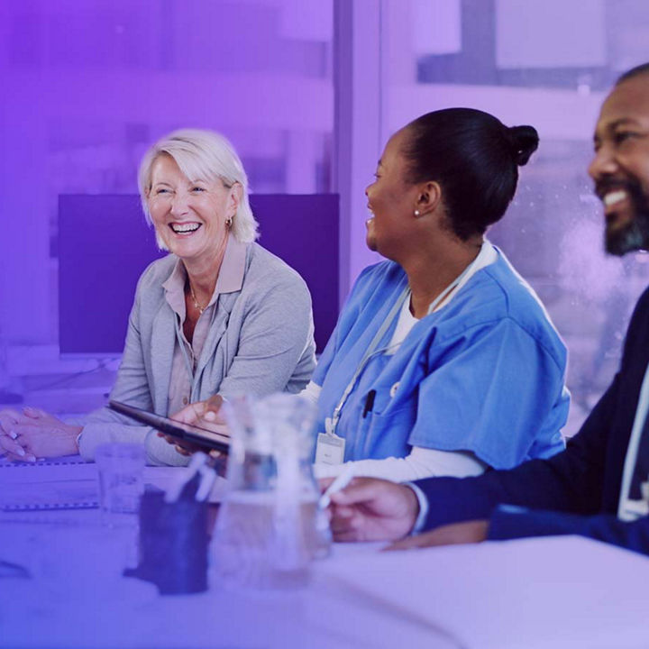 People laughing business meeting banner