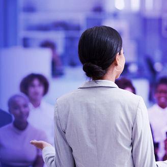 Woman standing in front of a group