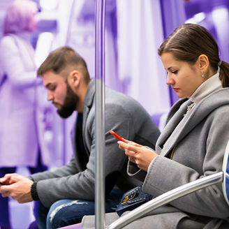 Man in het openbaar vervoer op zijn smartphone
