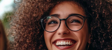 Four people smiling in an indoor office space