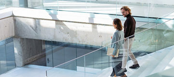 people walking down stairs 