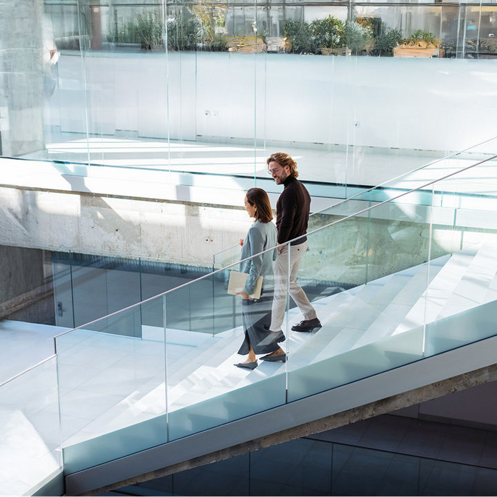 people walking down stairs 