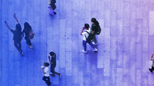 People walking on business street pedestrian