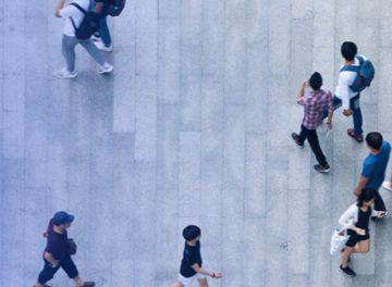 Top view of people walking