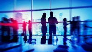 Silhouette People Meeting Cityscape Team Concept