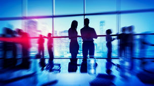 Silhouette People Meeting Cityscape Team Concept