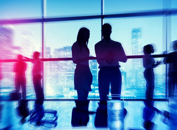 Silhouette People Meeting Cityscape Team Concept