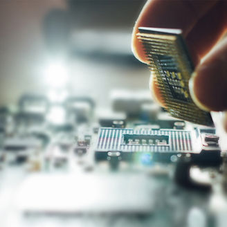 Person inserting a chip in a system