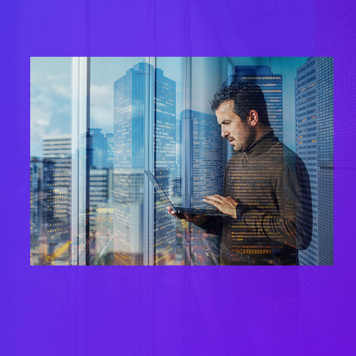 A person looking at a device banner