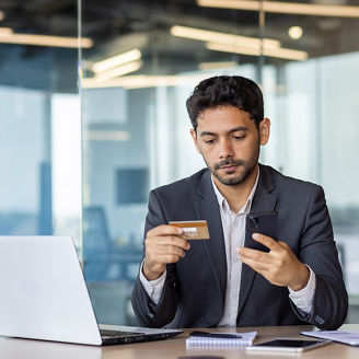 person looking at the card